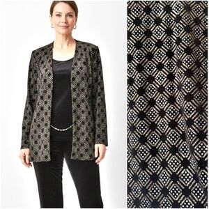 R&M Richards Karen Kwong Black Silver Gold Brocade Evening Jacket Size Large